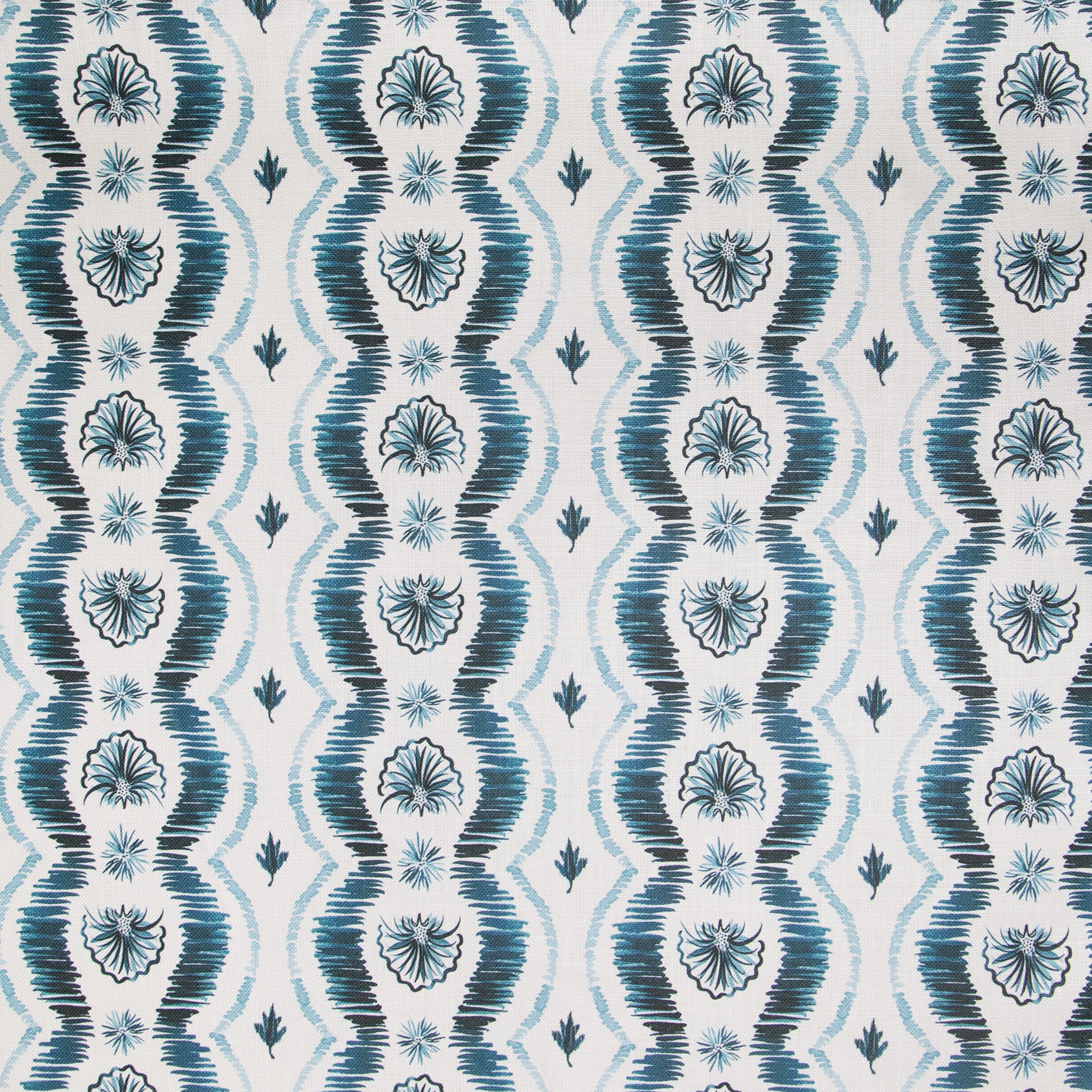 Blue Ikat Printed Heavyweight Linen Wallpaper