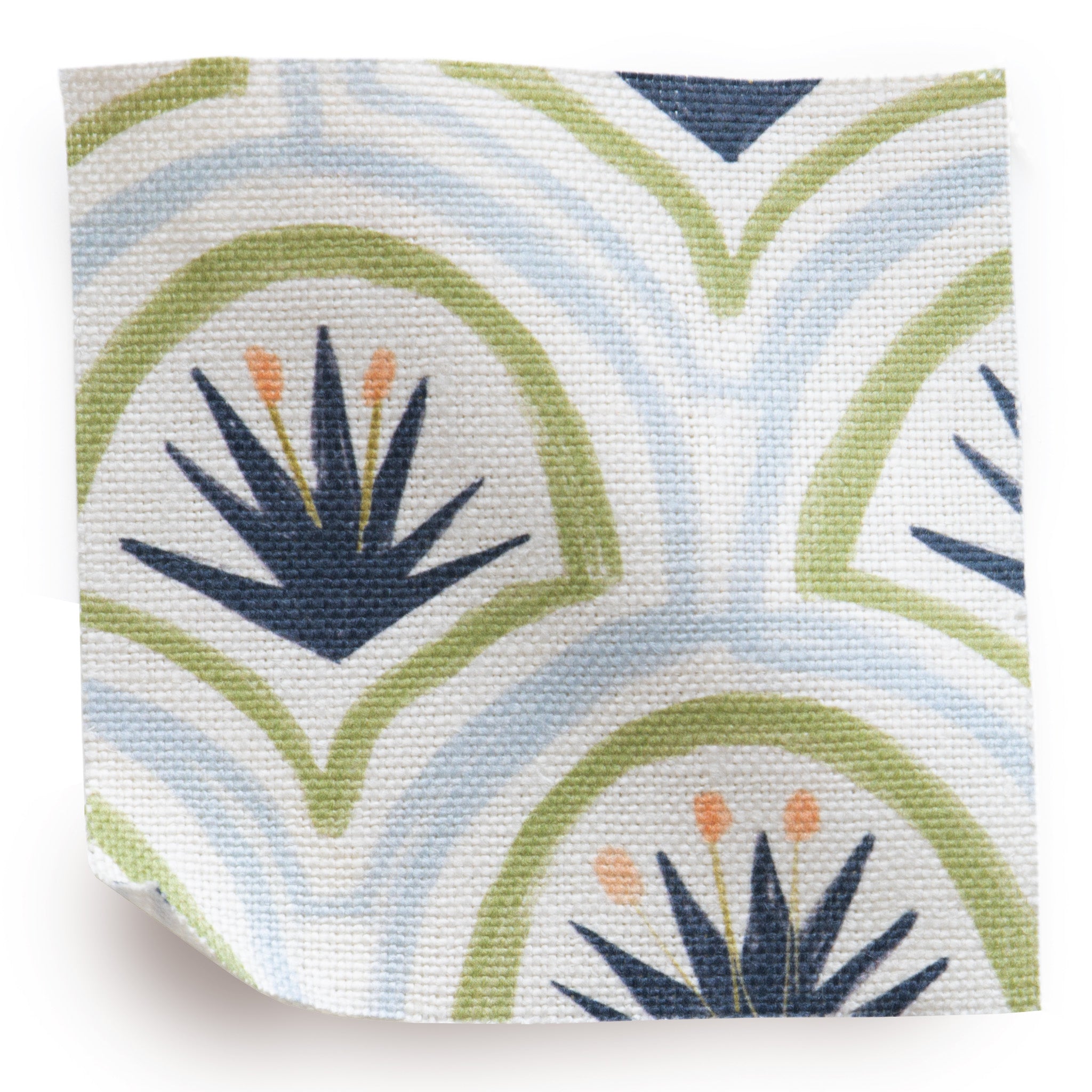 Green & Blue Art Deco Linen Fabric Swatch