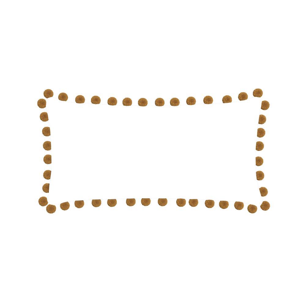 Midi-lumbar ruby moss custom pillow with copper pom pom on white background