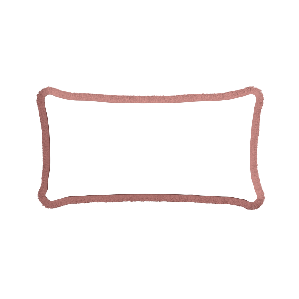 Midi-lumbar ruby moss custom pillow with d fringe on white background