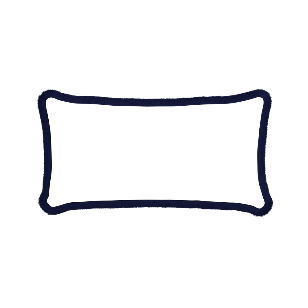 Midi-lumbar ruby moss custom pillow with midnight fringe on white background