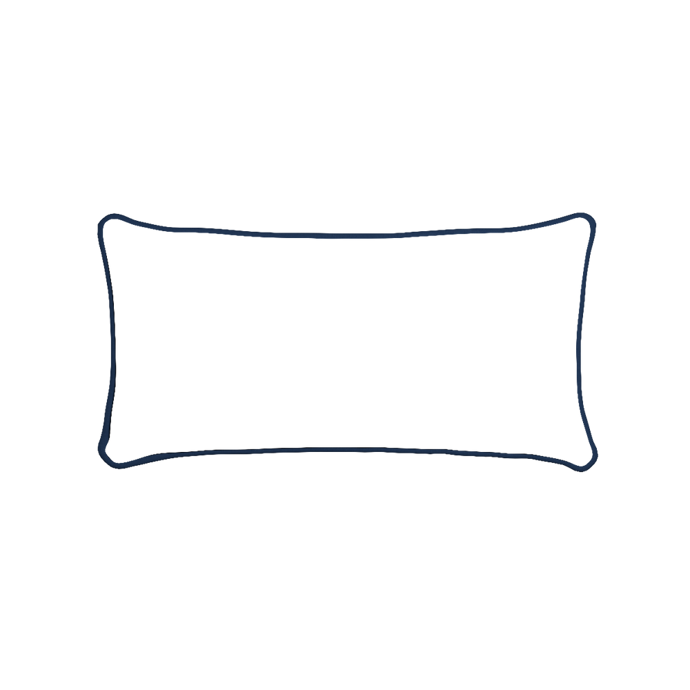 Midi-lumbar ruby moss custom pillow with midnight piping on white background