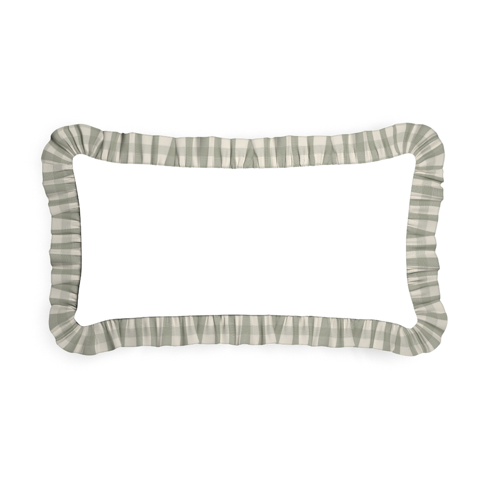 Midi-lumbar ruby moss custom pillow with m on white background