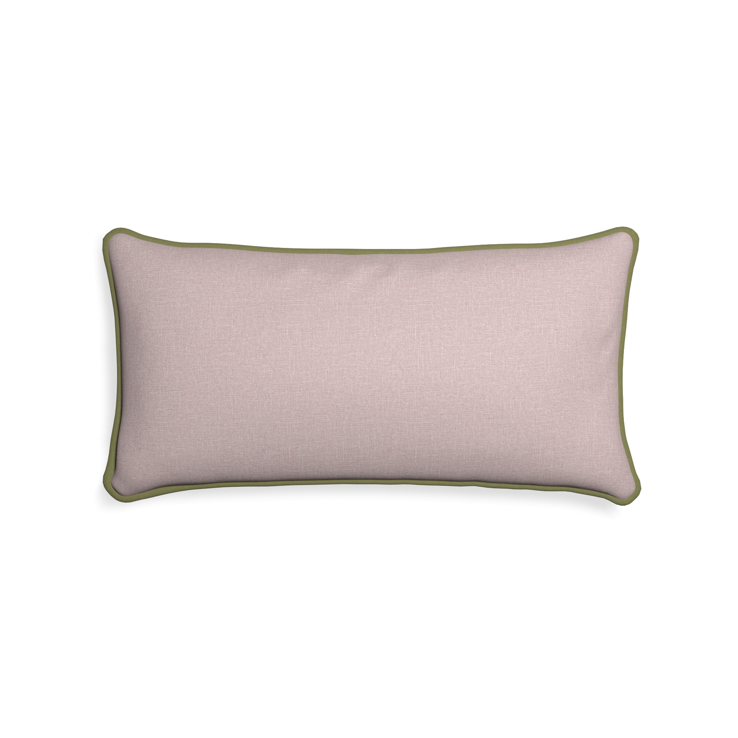 Midi-lumbar orchid custom mauve pinkpillow with moss piping on white background