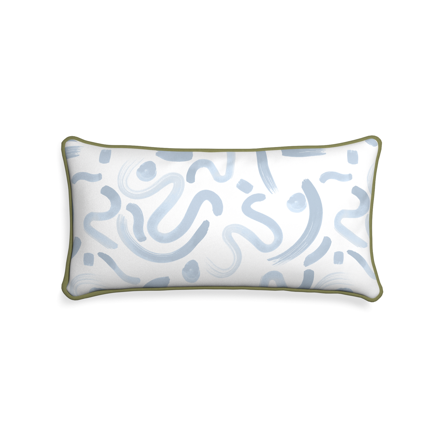rectangle abstract blue pillow with moss green piping
