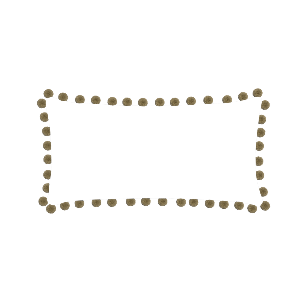 Midi-lumbar ruby moss custom pillow with olive pom pom on white background