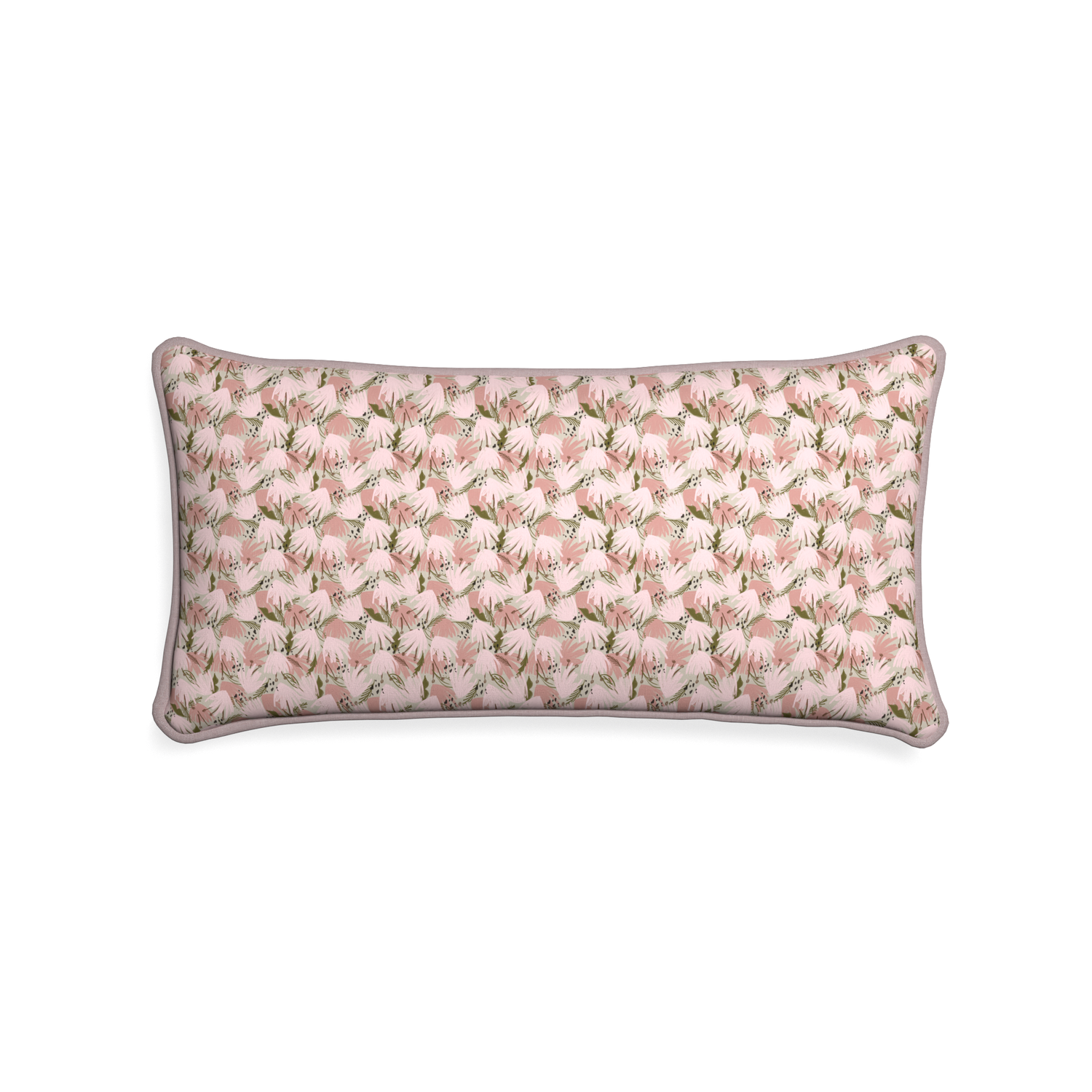 Midi-lumbar eden pink custom pink floralpillow with orchid piping on white background