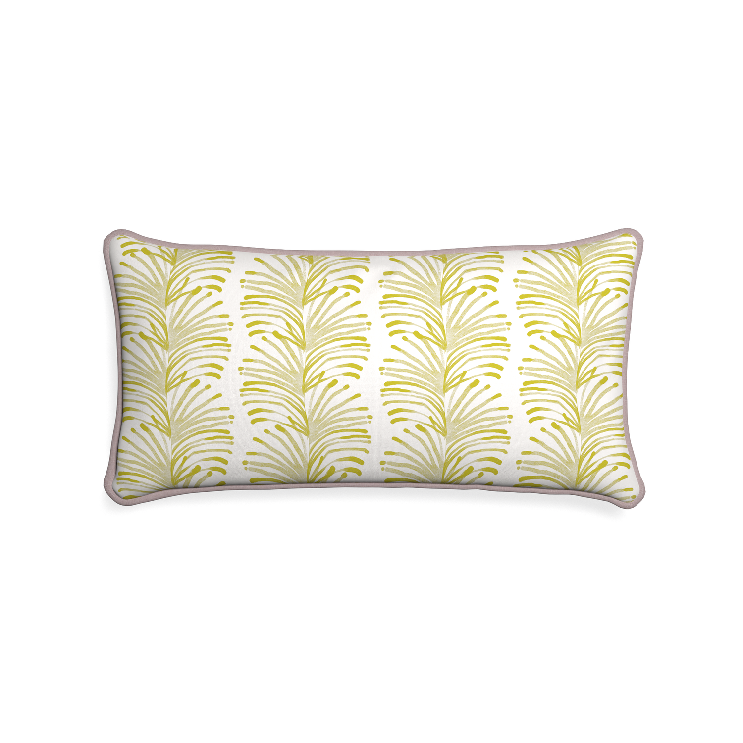 Midi-lumbar emma chartreuse custom yellow stripe chartreusepillow with orchid piping on white background