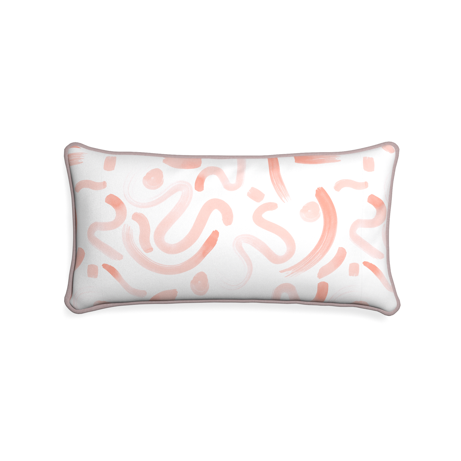 Midi-lumbar hockney pink custom pink graphicpillow with orchid piping on white background