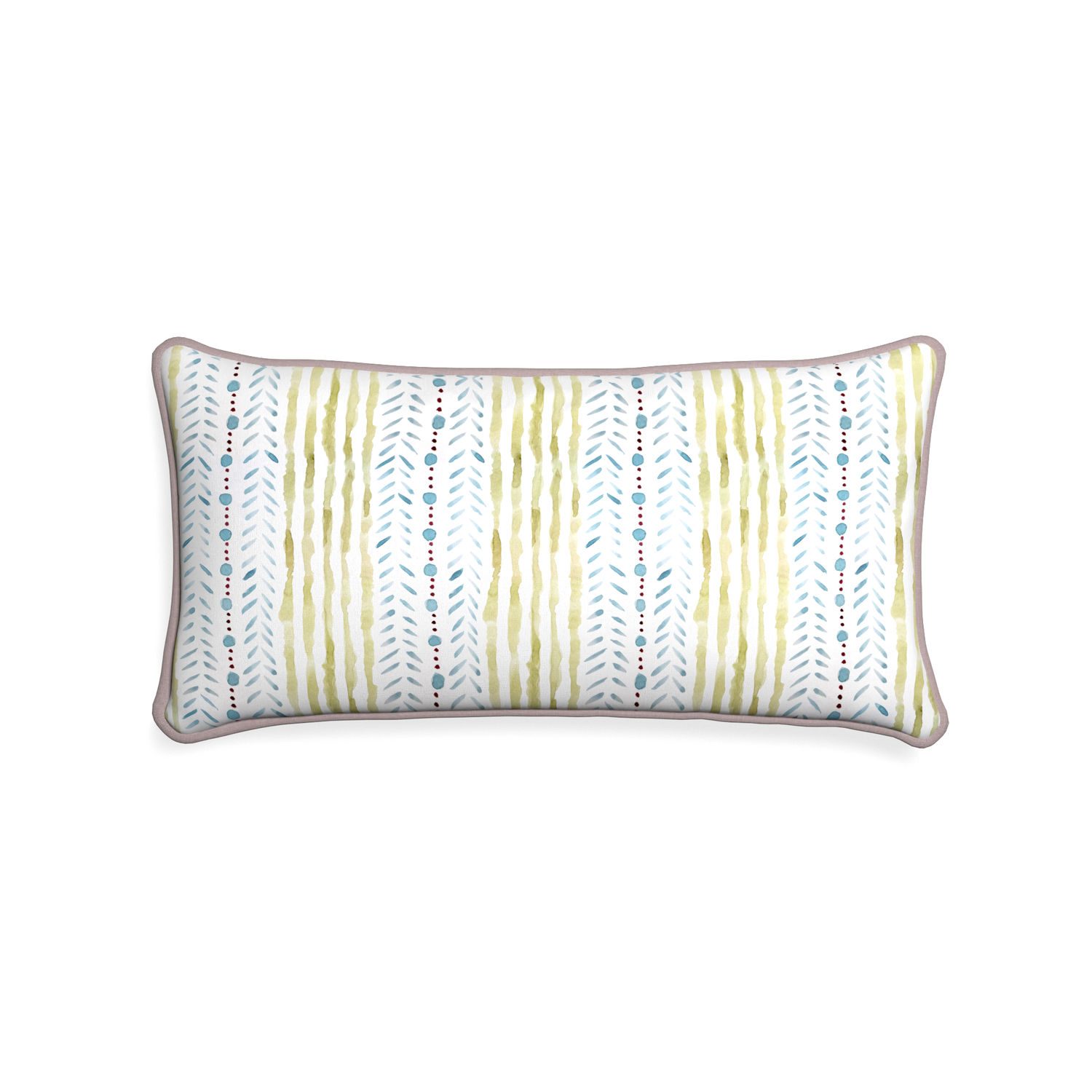 Midi-lumbar julia custom blue & green stripedpillow with orchid piping on white background