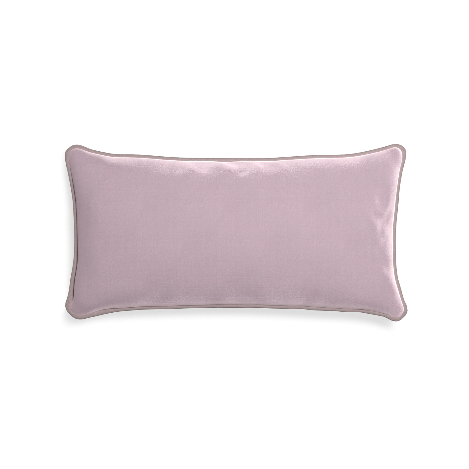 Midi-lumbar lilac velvet custom lilacpillow with orchid piping on white background