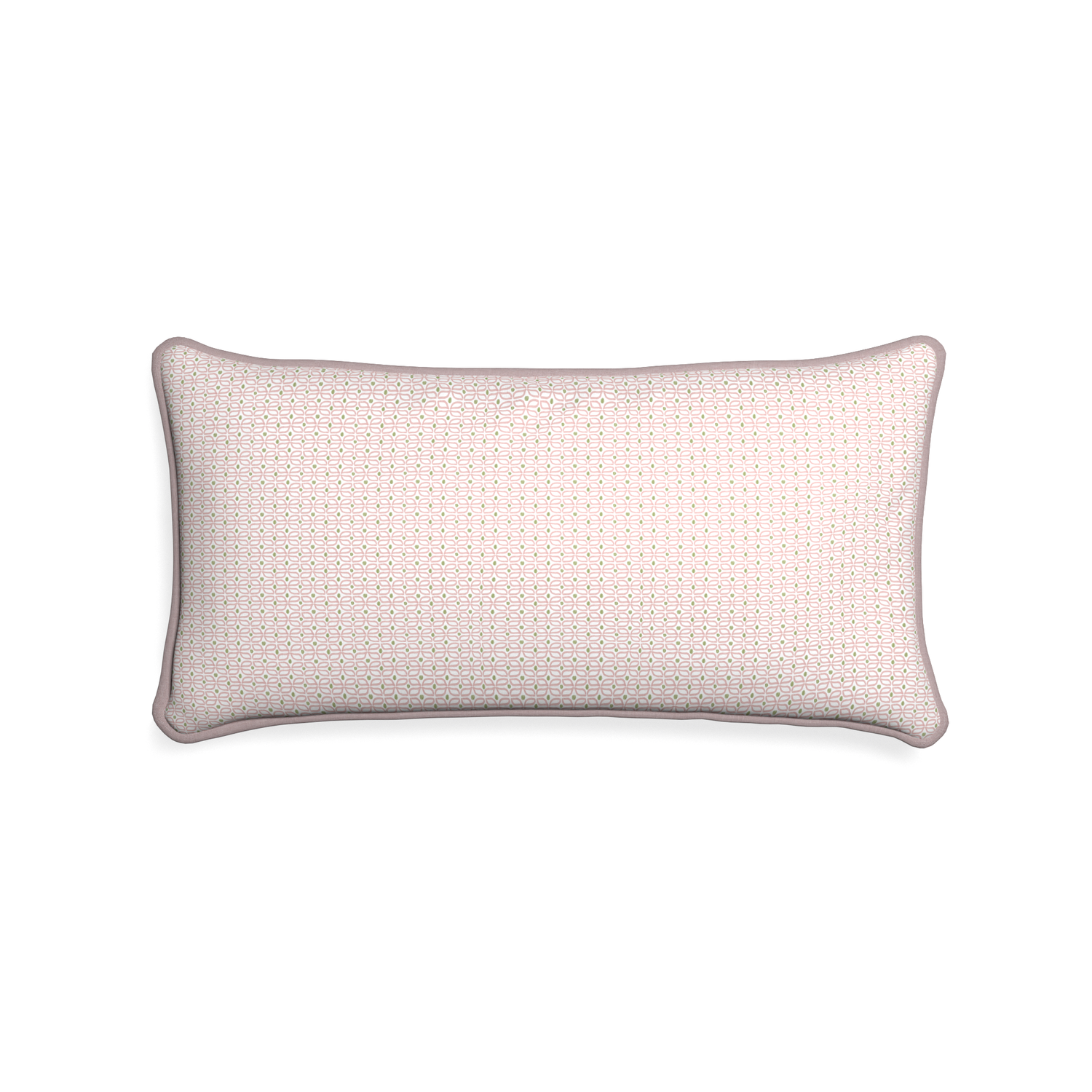 Midi-lumbar loomi pink custom pink geometricpillow with orchid piping on white background