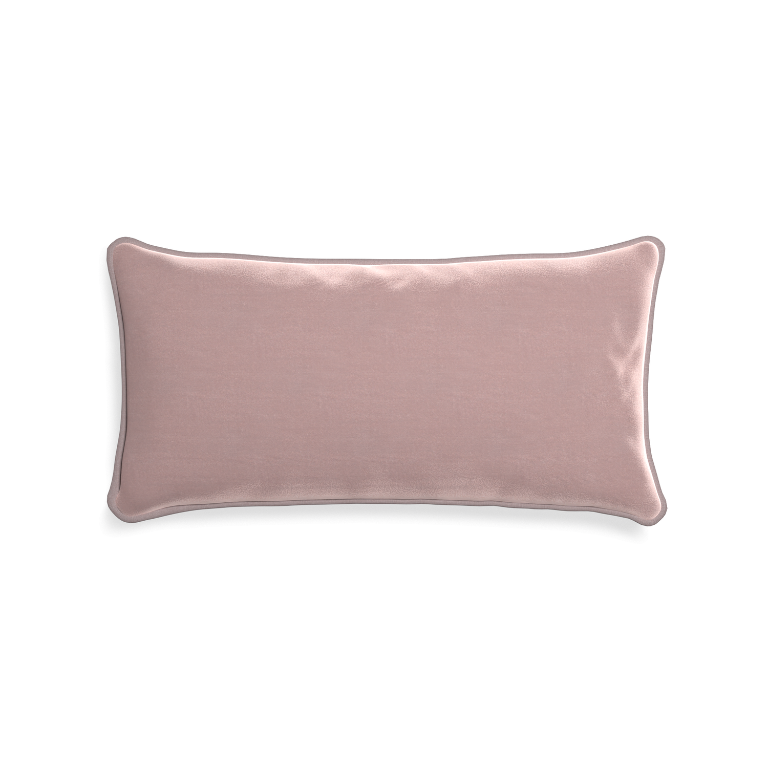 Midi-lumbar mauve velvet custom mauvepillow with orchid piping on white background