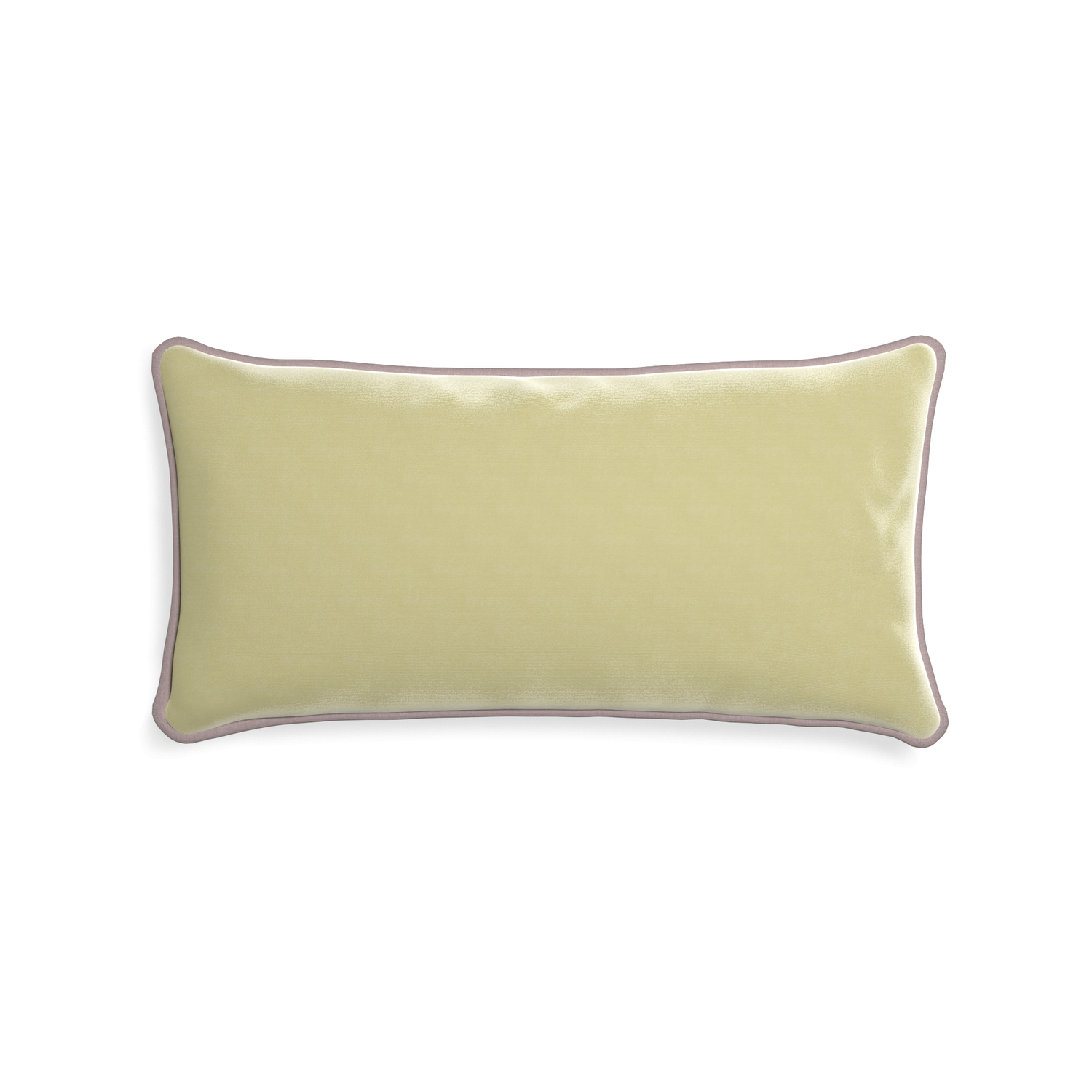Midi-lumbar pear velvet custom light greenpillow with orchid piping on white background