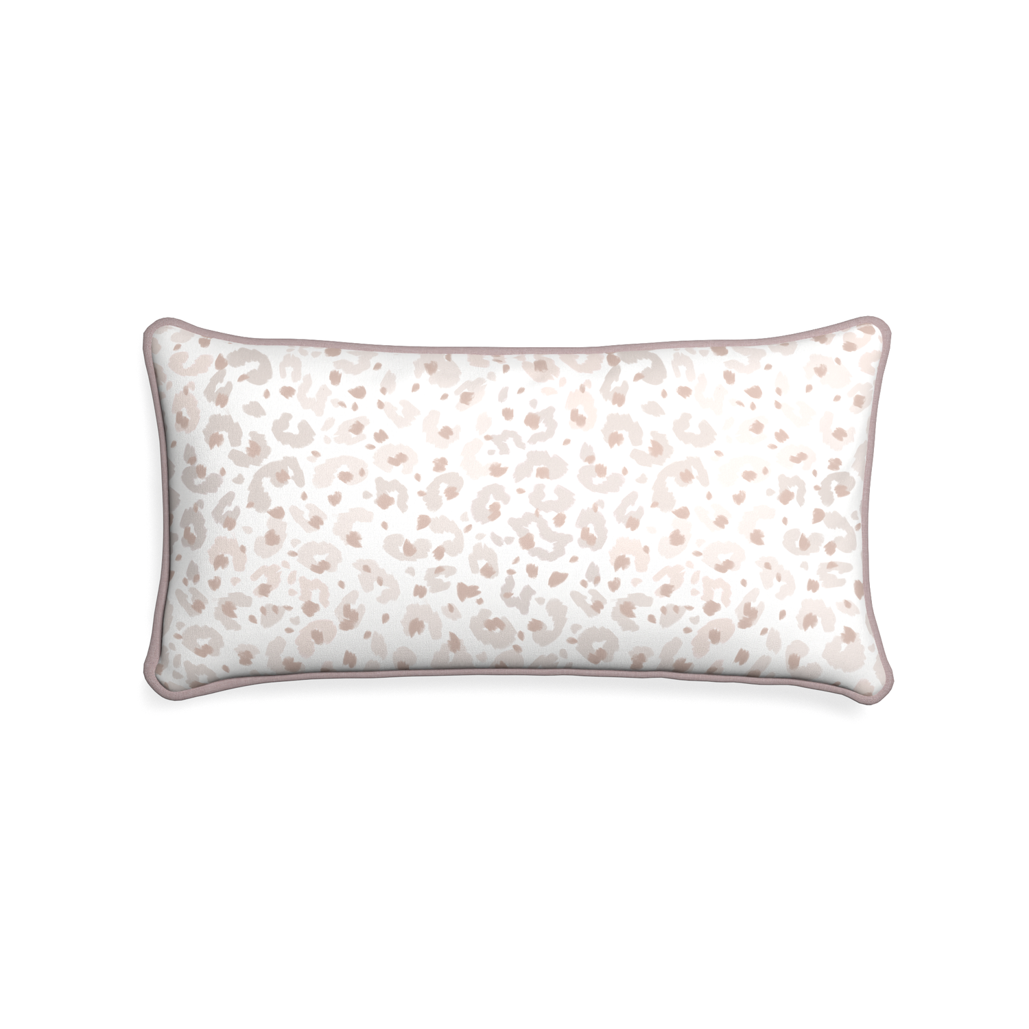 Midi-lumbar rosie custom beige animal printpillow with orchid piping on white background