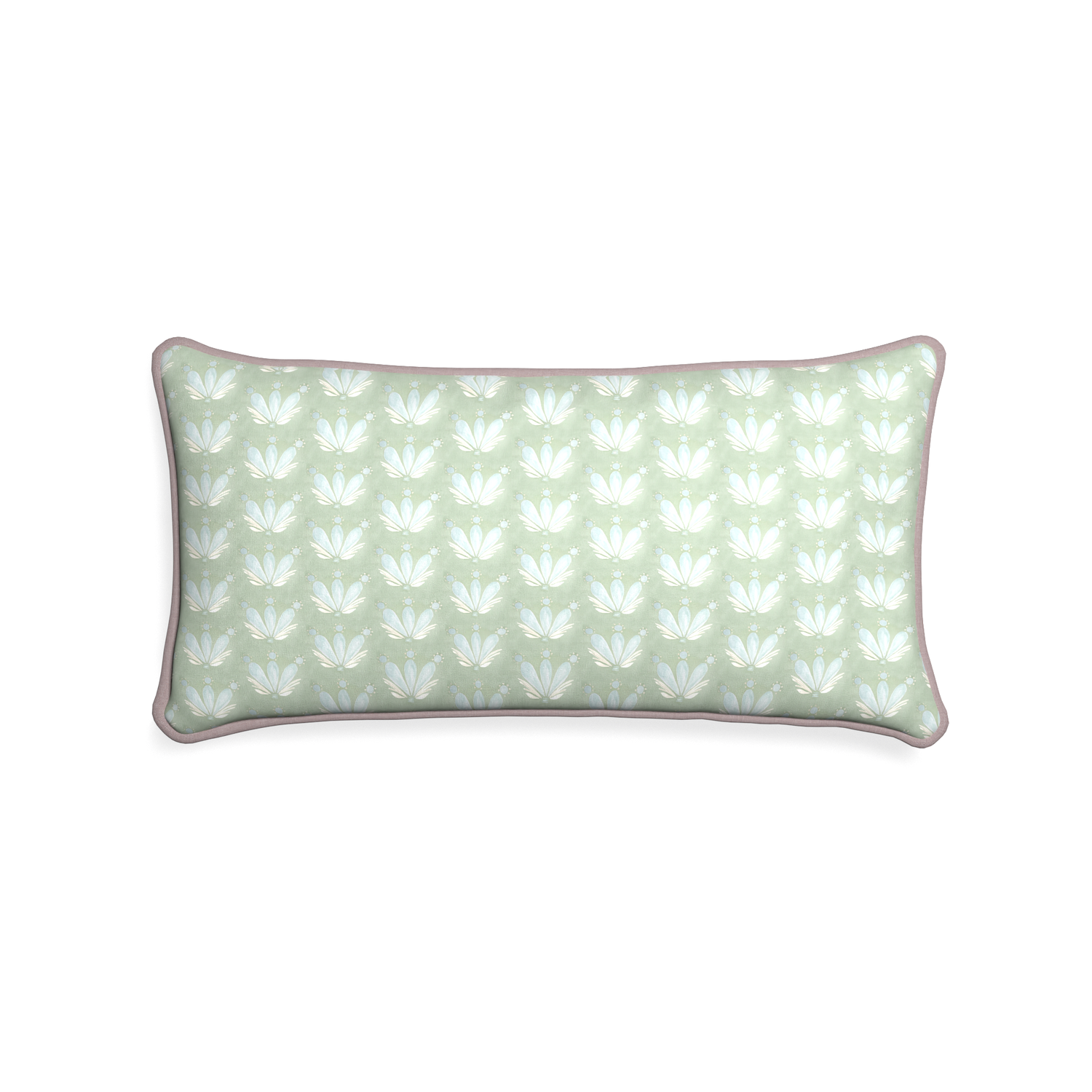 Midi-lumbar serena sea salt custom blue & green floral drop repeatpillow with orchid piping on white background