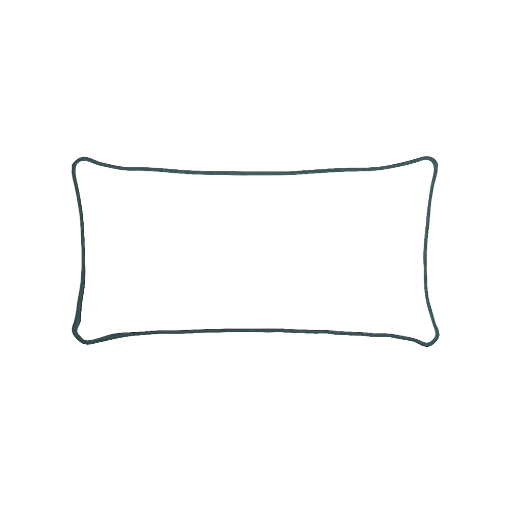 Midi-lumbar ruby moss custom pillow with p piping on white background