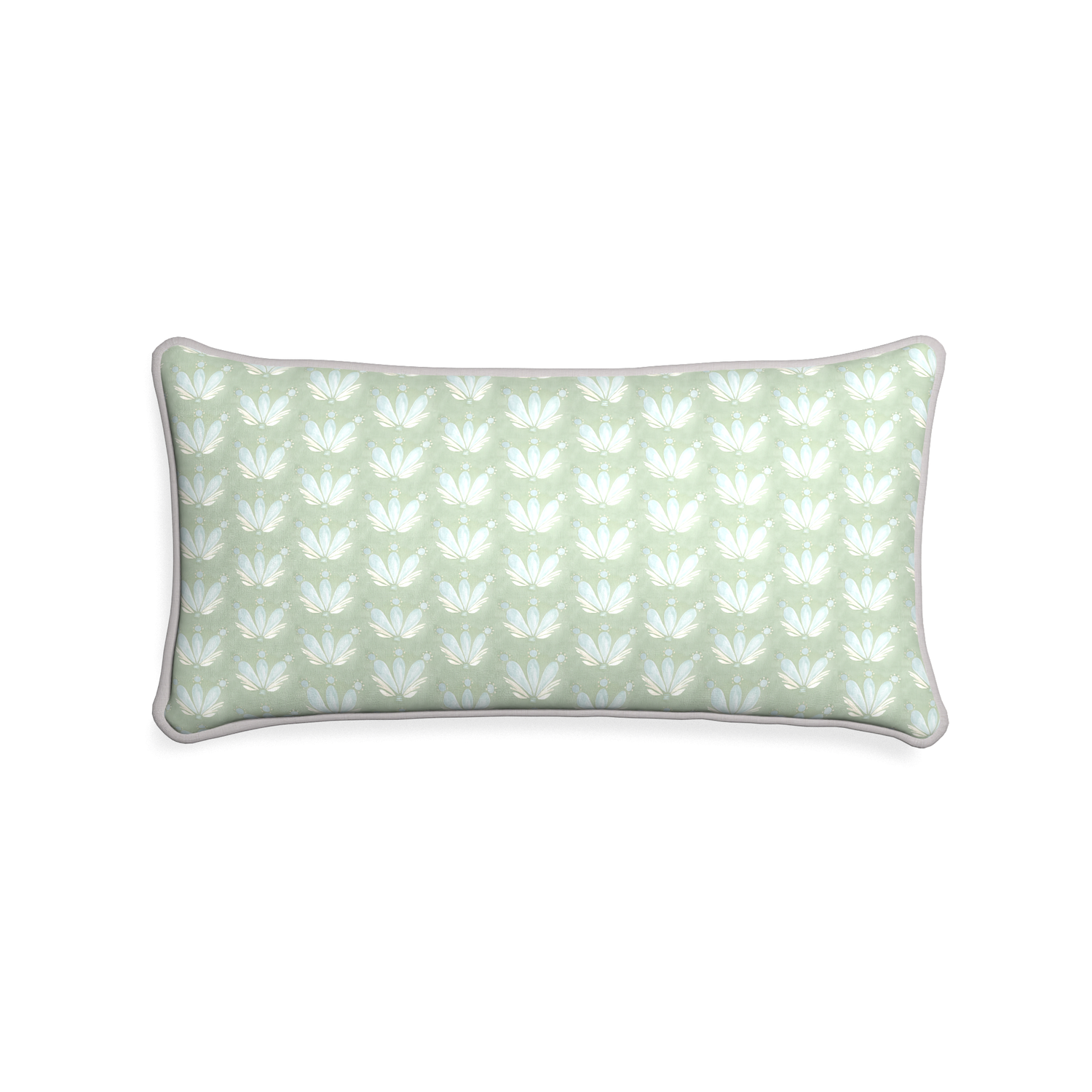 Midi-lumbar serena sea salt custom blue & green floral drop repeatpillow with pebble piping on white background