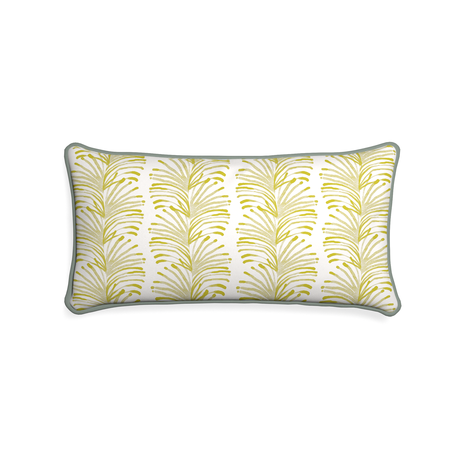 Midi-lumbar emma chartreuse custom yellow stripe chartreusepillow with sage piping on white background