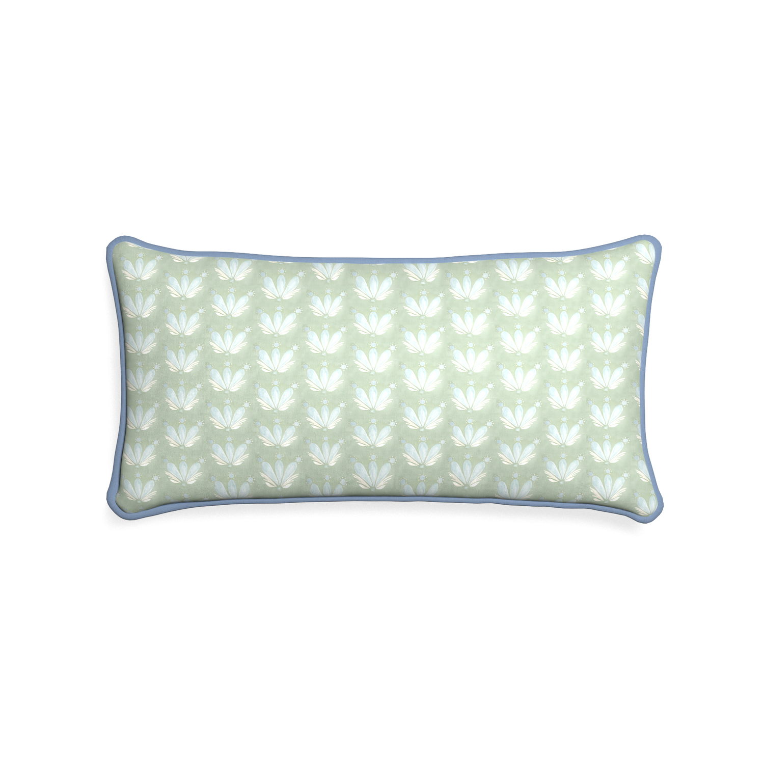Midi-lumbar serena sea salt custom blue & green floral drop repeatpillow with sky piping on white background