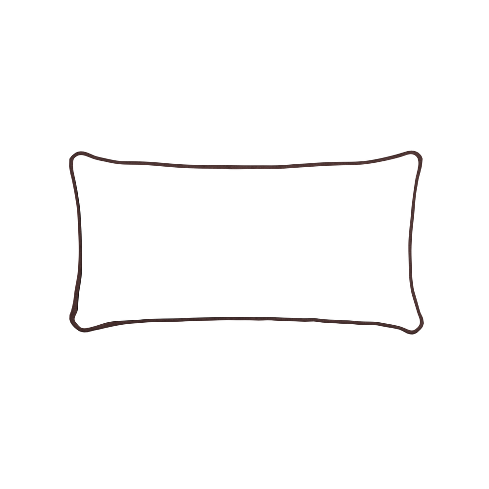 Midi-lumbar ruby moss custom pillow with w piping on white background