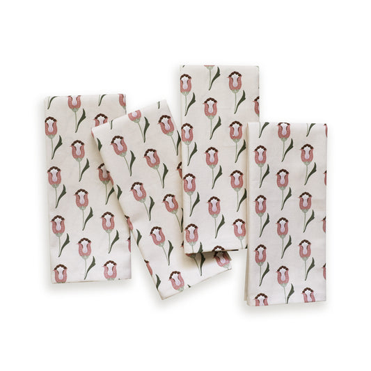 Annabelle Orchid custom fabric with soft pink tulip motif, designed for timeless elegance by Pepper Home.