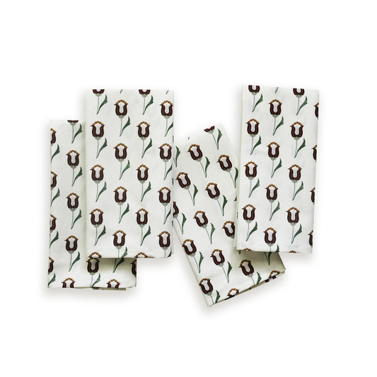 Annabelle Maroon floral linen napkins by Pepper Home, custom made-to-order with maroon and forest green accents.