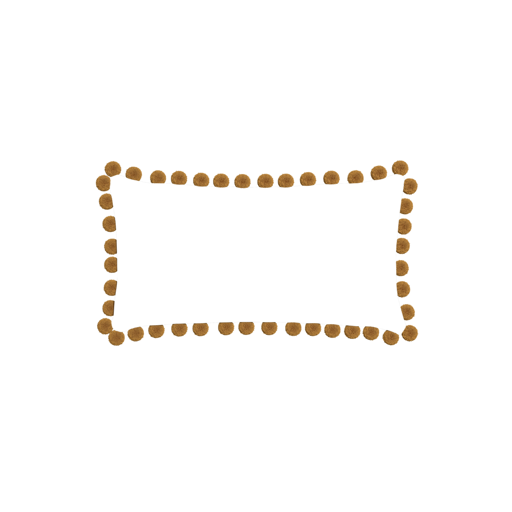 Petite-lumbar ruby moss custom pillow with copper pom pom on white background