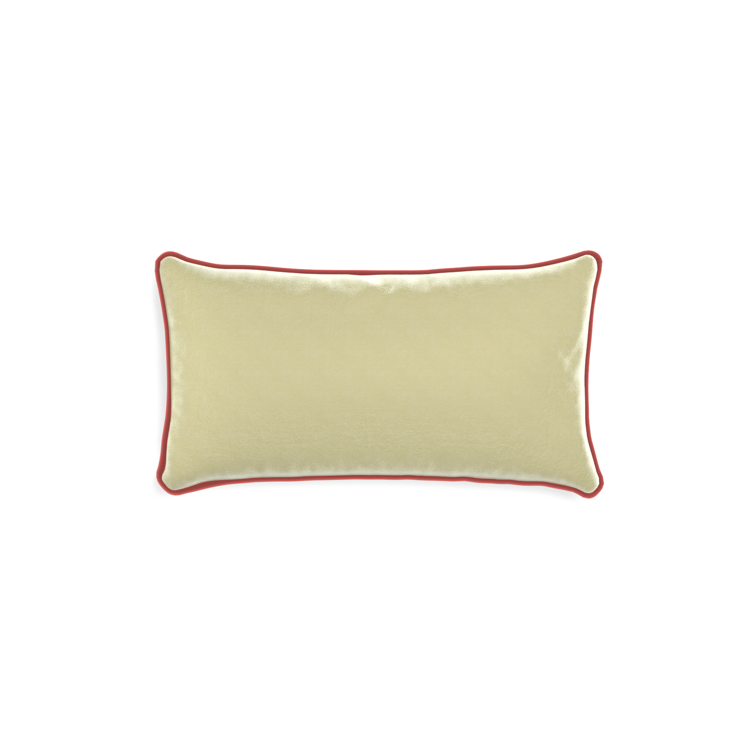 rectangle light green velvet pillow with dark pink velvet piping
