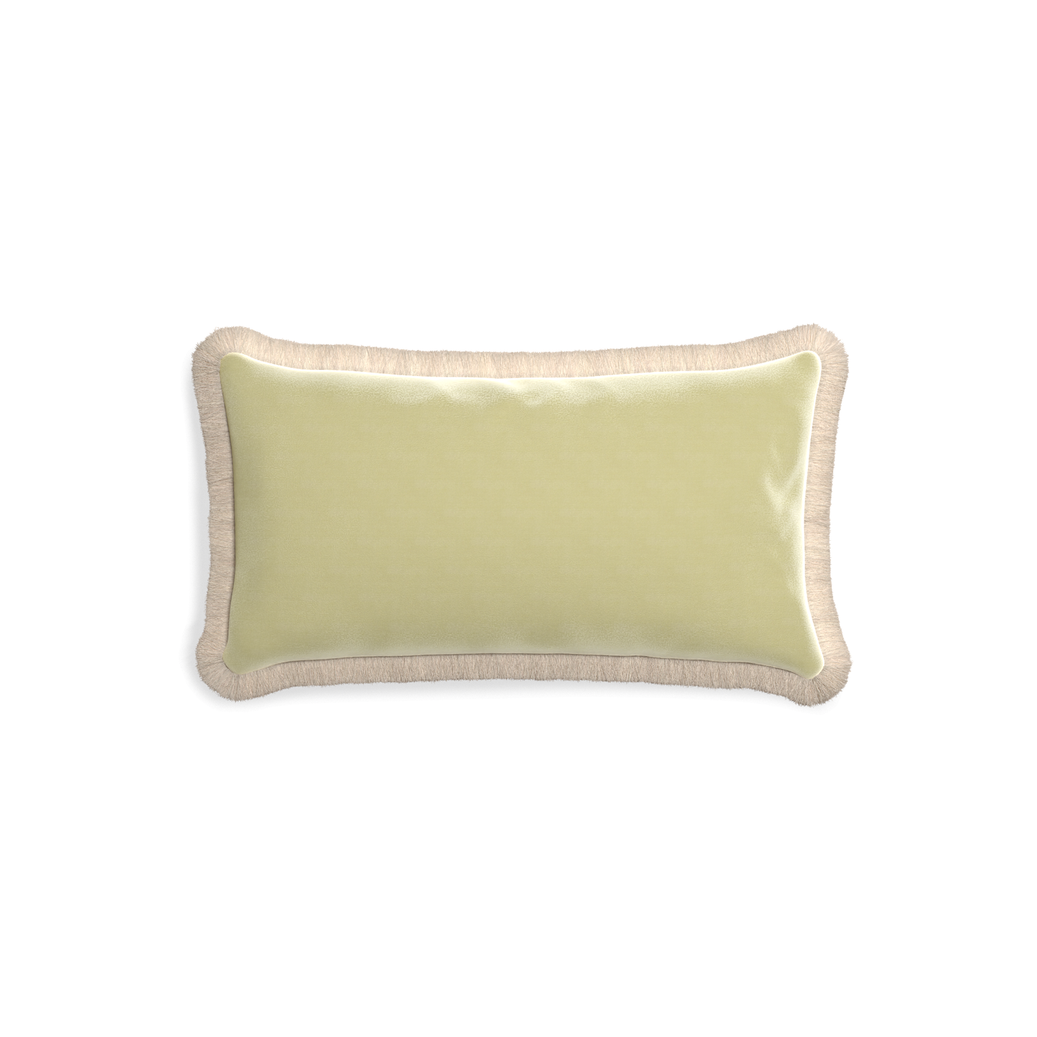rectangle light green pillow with cream fringe
