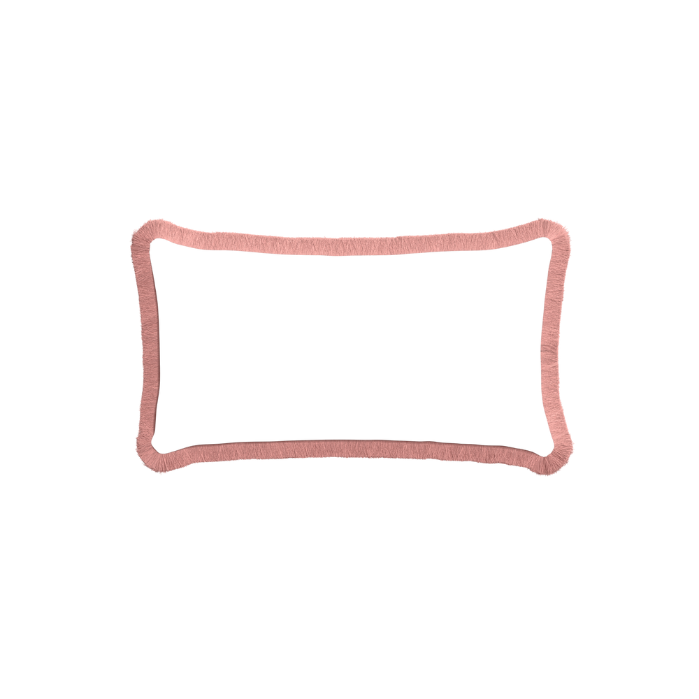 Petite-lumbar ruby moss custom pillow with d fringe on white background