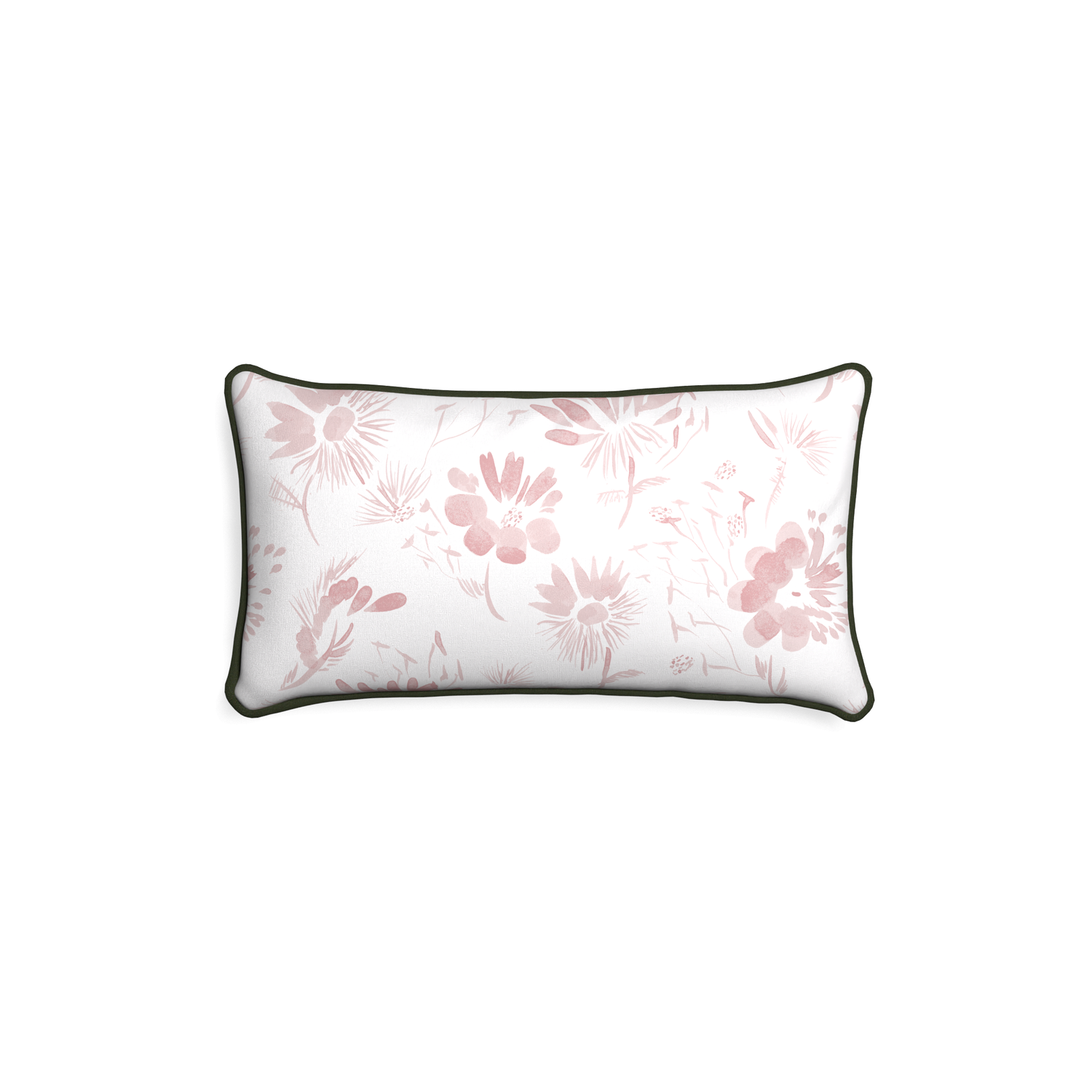 Petite-lumbar blake custom pink floralpillow with f piping on white background