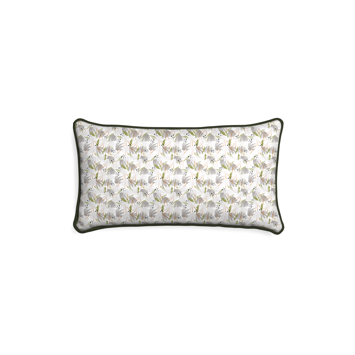 Petite-lumbar eden grey custom grey floralpillow with f piping on white background