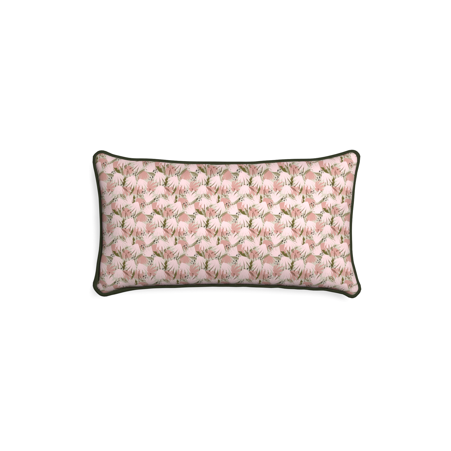 Petite-lumbar eden pink custom pink floralpillow with f piping on white background