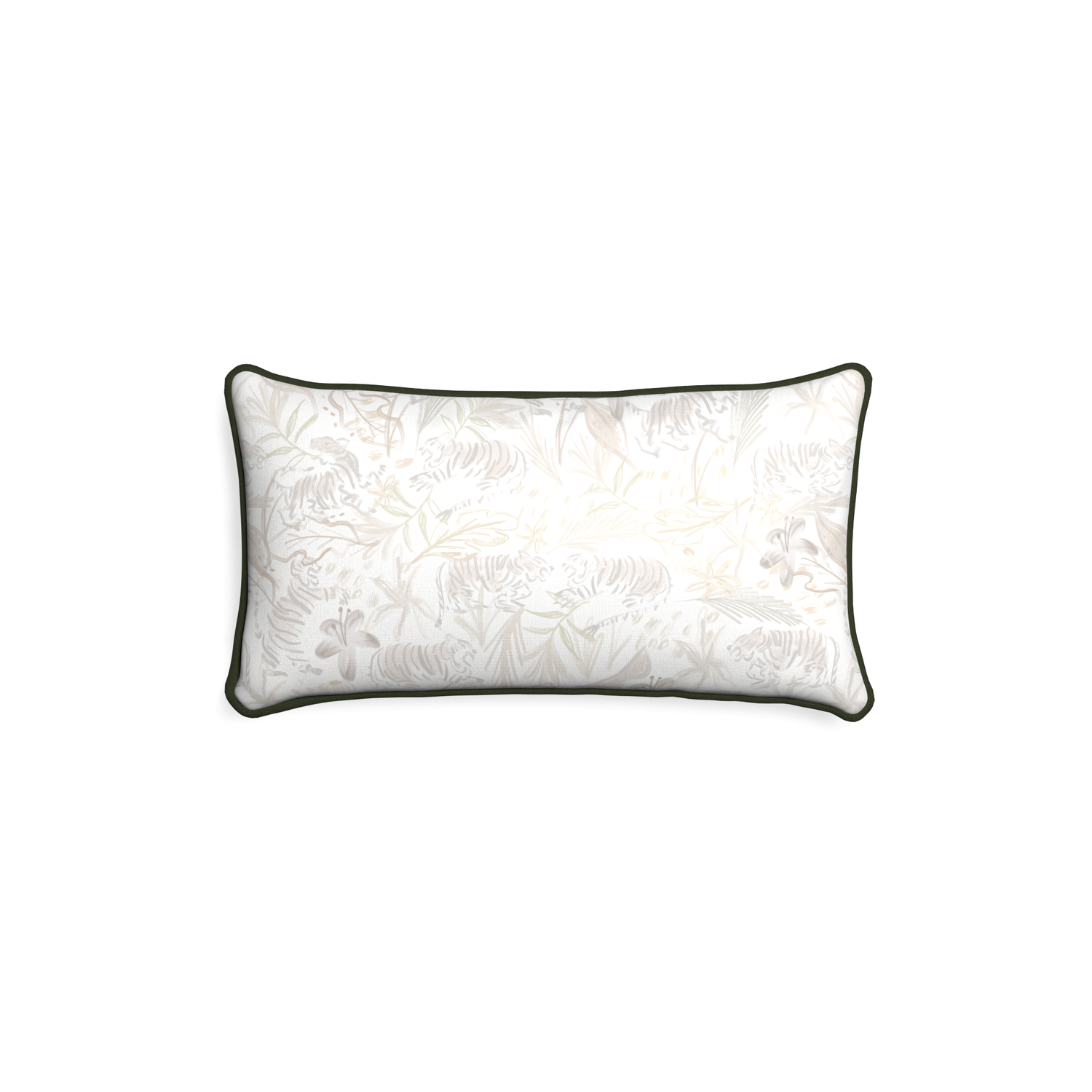 Petite-lumbar frida sand custom beige chinoiserie tigerpillow with f piping on white background