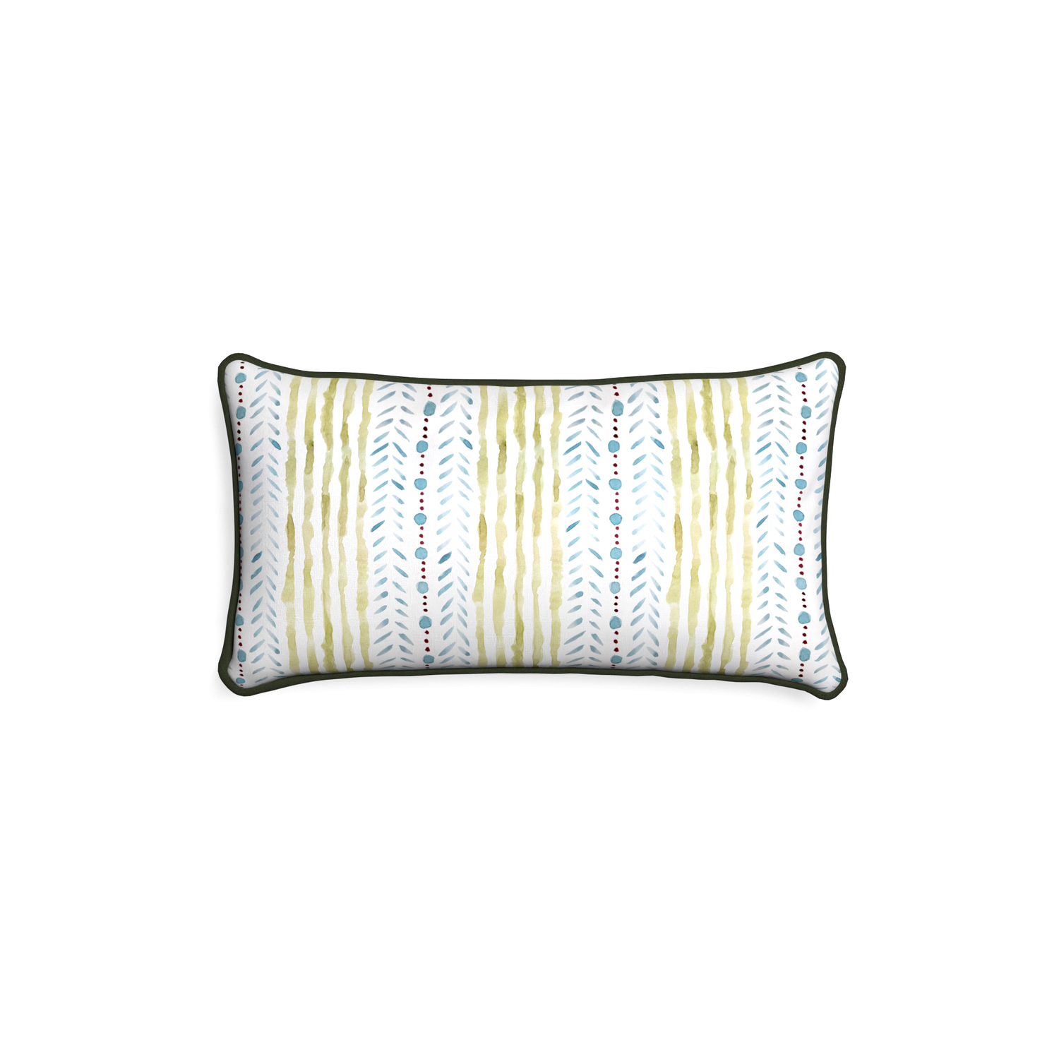 Petite-lumbar julia custom blue & green stripedpillow with f piping on white background