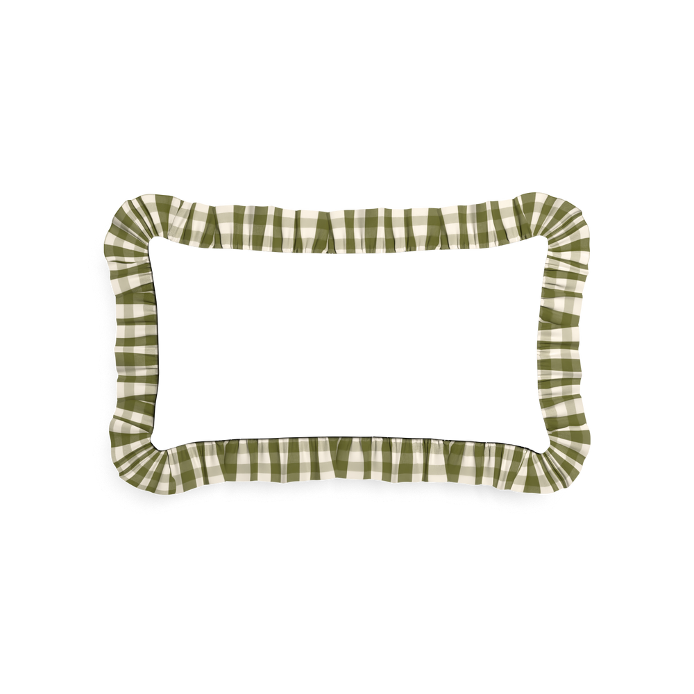 Petite-lumbar ruby moss custom pillow with m on white background