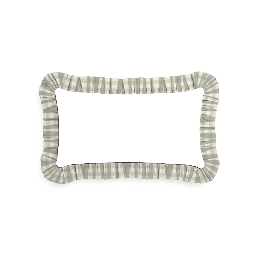 Petite-lumbar ruby moss custom pillow with m on white background