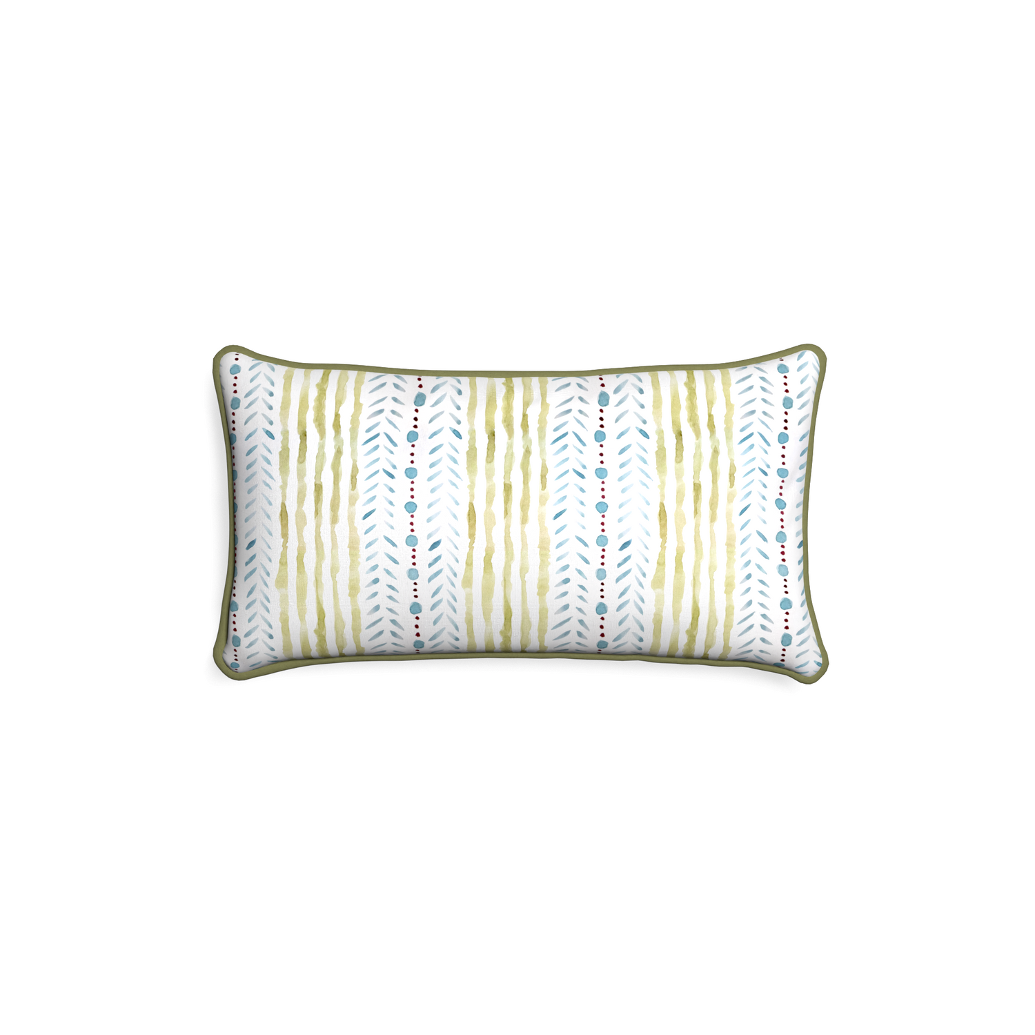 rectangle blue and green striped pillow with moss green piping