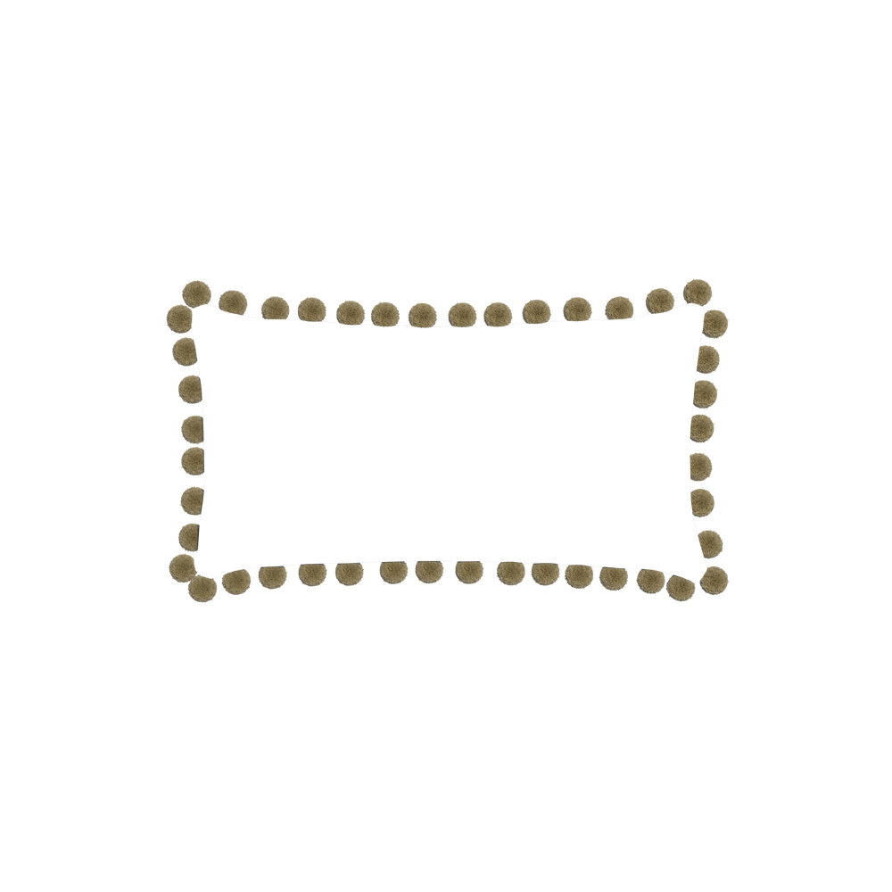 Petite-lumbar ruby moss custom pillow with olive pom pom on white background