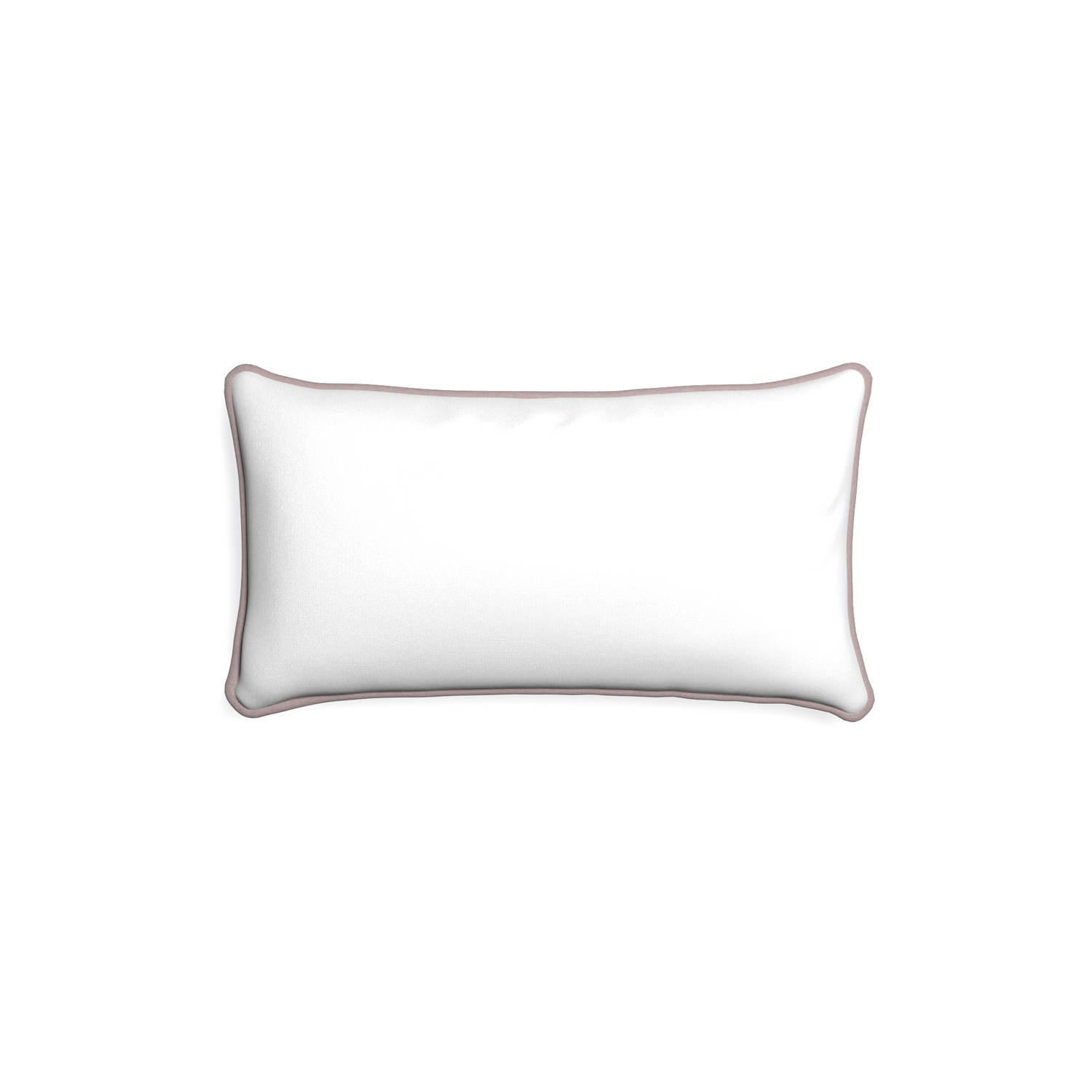 Petite-lumbar snow custom white cottonpillow with orchid piping on white background