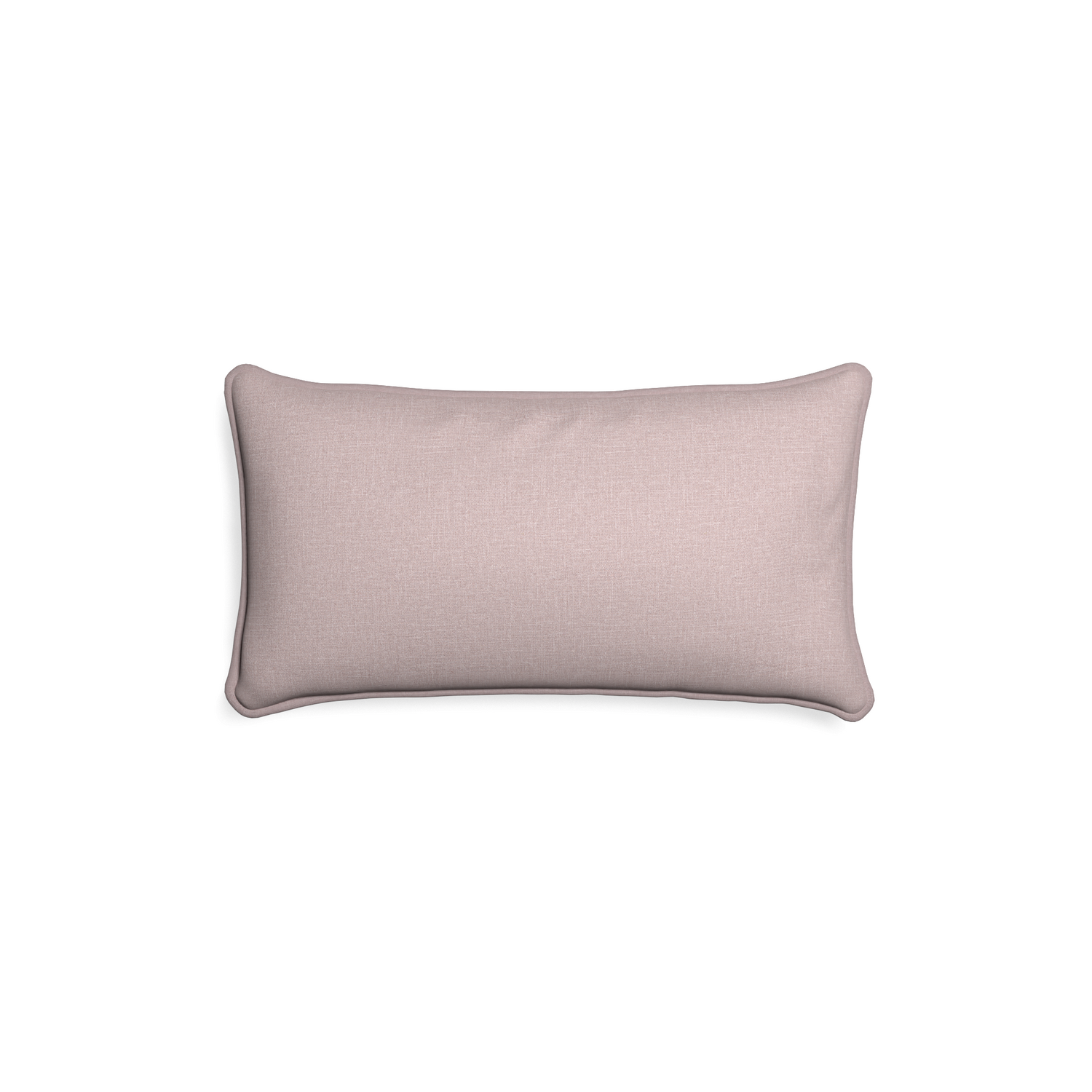 Petite-lumbar orchid custom mauve pinkpillow with orchid piping on white background