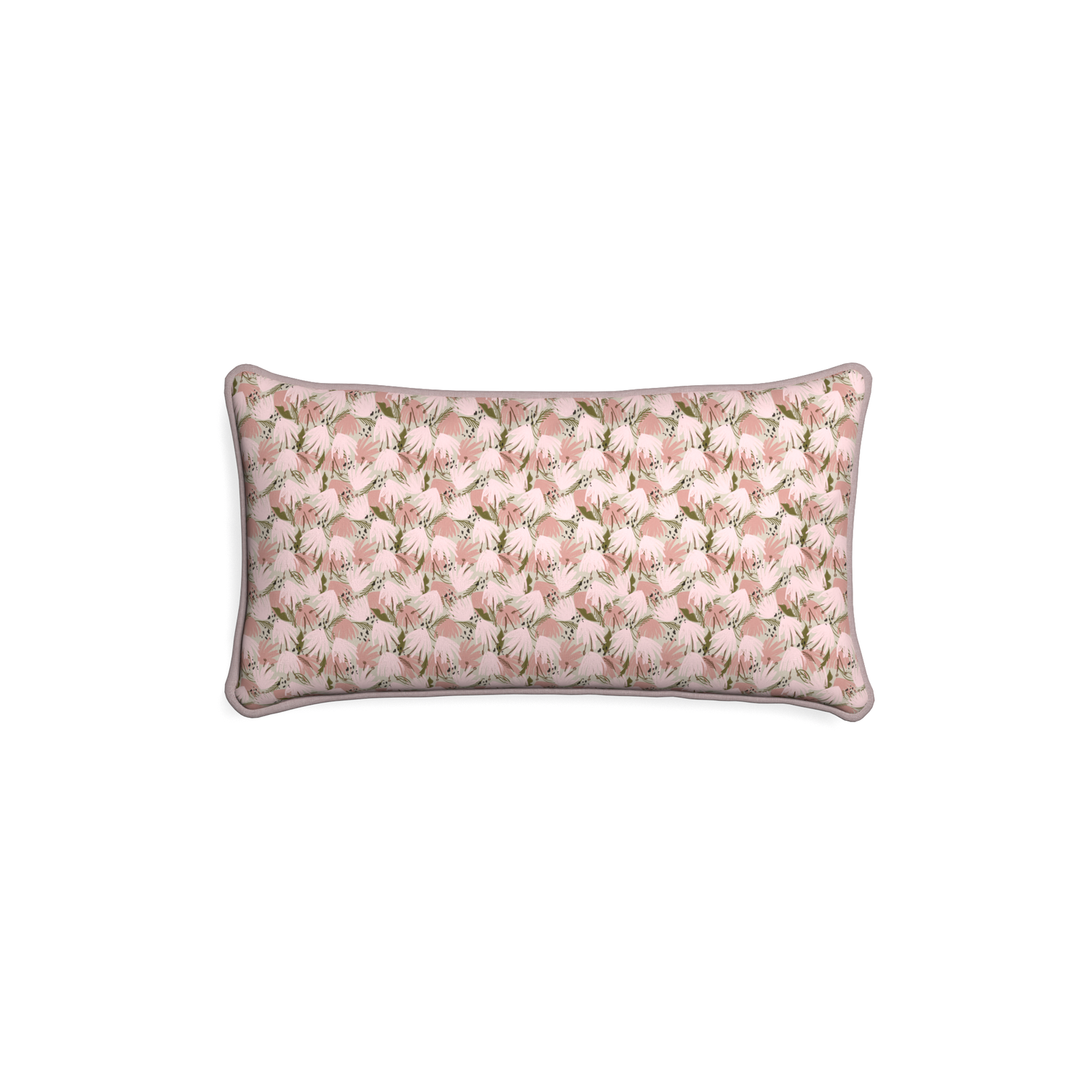 Petite-lumbar eden pink custom pink floralpillow with orchid piping on white background