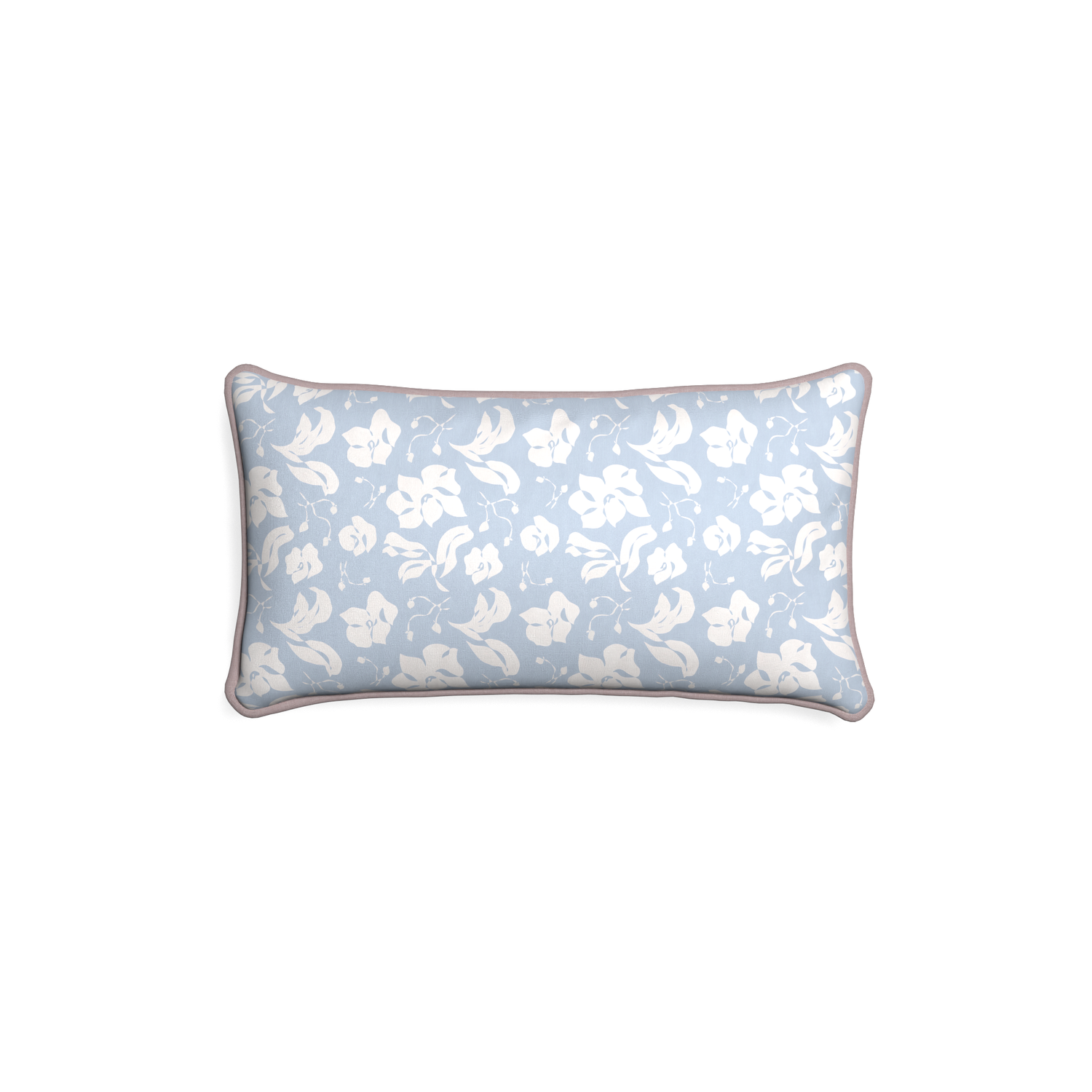 Petite-lumbar georgia custom cornflower blue floralpillow with orchid piping on white background