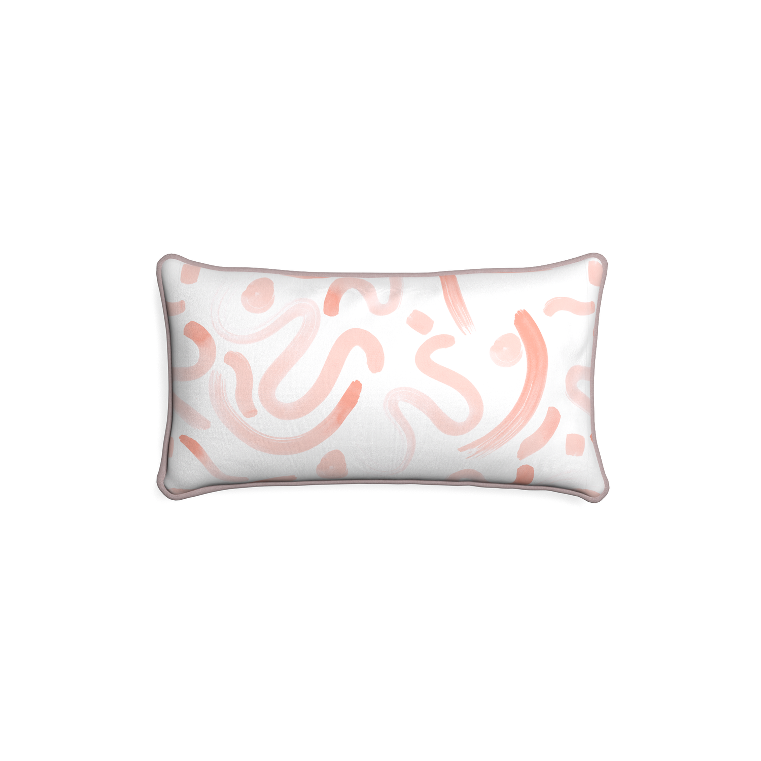 Petite-lumbar hockney pink custom pink graphicpillow with orchid piping on white background