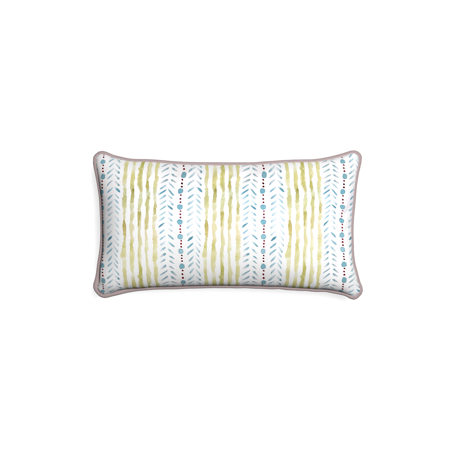 Petite-lumbar julia custom blue & green stripedpillow with orchid piping on white background