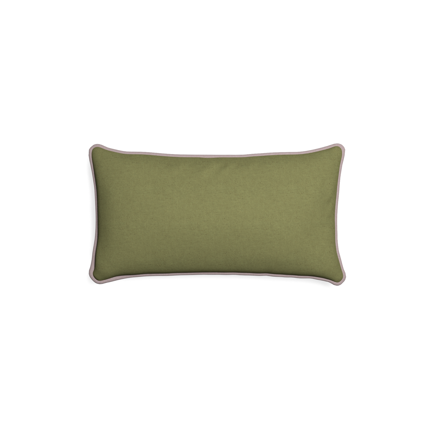 Petite-lumbar moss custom moss greenpillow with orchid piping on white background