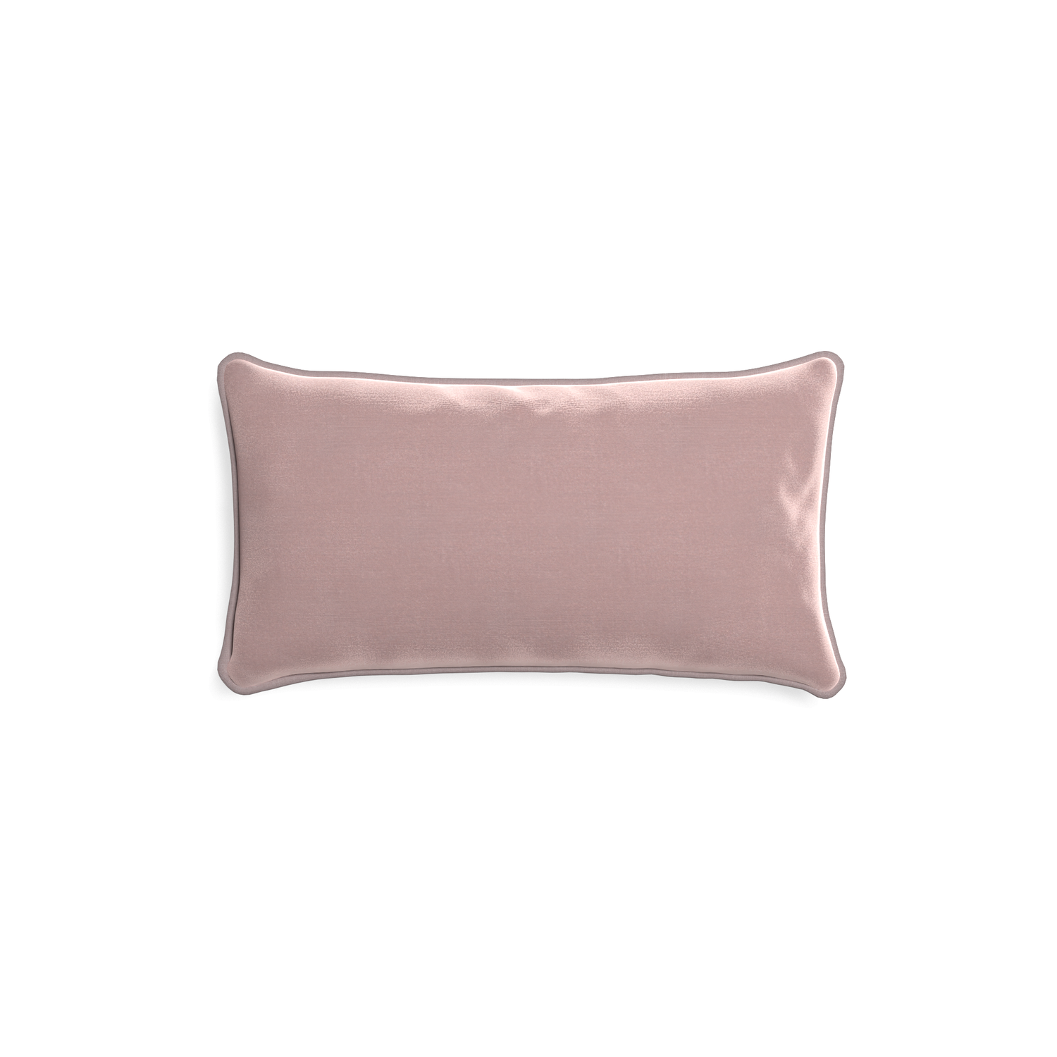 Petite-lumbar mauve velvet custom mauvepillow with orchid piping on white background