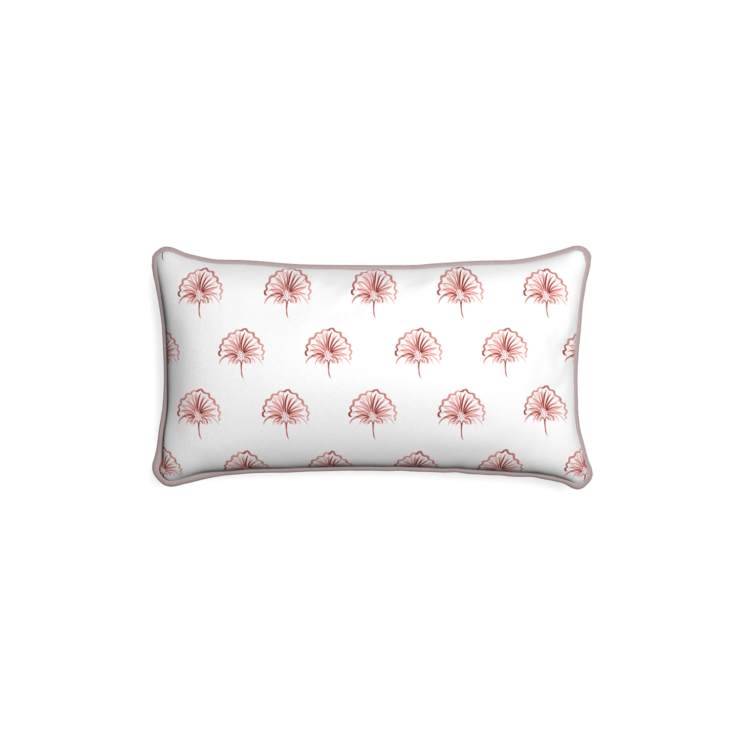 Petite-lumbar penelope rose custom floral pinkpillow with orchid piping on white background