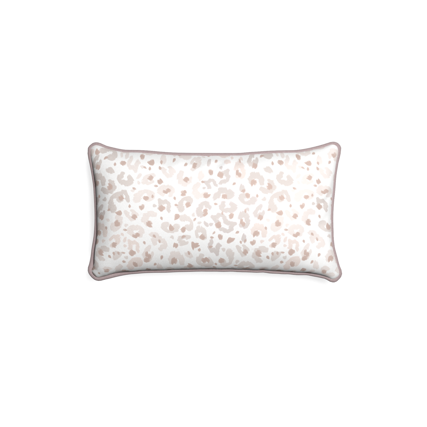 Petite-lumbar rosie custom beige animal printpillow with orchid piping on white background